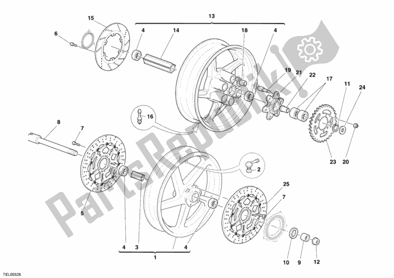 All parts for the Wheels of the Ducati Sport ST3 S ABS USA 1000 2006